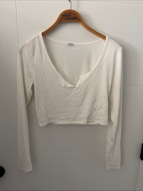 Garage Tops - Garage Women's Ribbed Scoop Neck Long Sleeve Top - White size medium